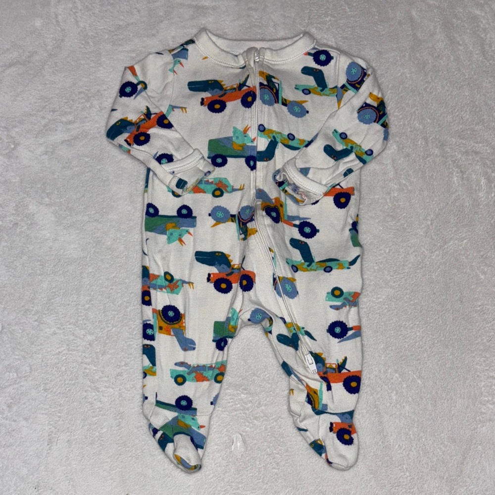 (2 for $10) old navy car print Kids One Piece footie/ sleeper 2 way zipper